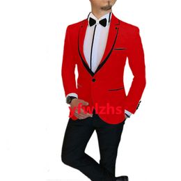 Custom-made Groom Tuxedos One Button blossom Men Suits Notch Lapel Groomsmen Wedding/Prom/Dinner Man Blazer Jacket Pants Tie Vest M253