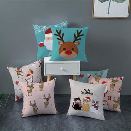 Pillow Cover Christmas Cartoon Print Peach Skin Fabric Serging Square 45 Throw Case Sofa Home Decorative