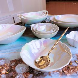 Plates Ceramic Plate Snack Fruit Salad Bowl Pearlescent Porcelain Tray Tableware Dishes Kitchen Utensils Nordic Home