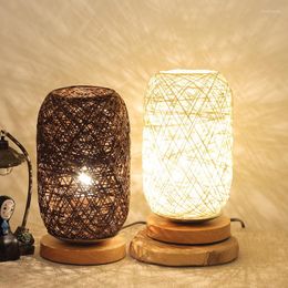 Table Lamps Wood Rattan Twine Ball For Bedroom Led Night Light Living Room Bedside Lamp Home Decor Christmas Gift Bed Desk