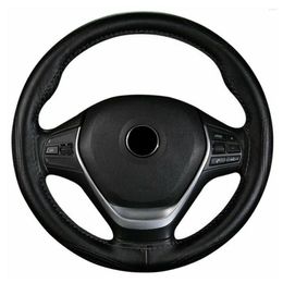 Steering Wheel Covers Black Cover Leather W/ Needles Thread Hand Sewing Anti-slip Soft 38cm