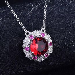 Pendant Necklaces Classic Round Necklace Full Inlay Cubic Zircon Elegant 925 Silver Jewellery For Women Wedding Valentine's Day GiftPendan