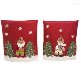 Christmas Decorations 2Pcs Chair Cover Dinner Dining Table Santa Claus Snowman Red Cap Ornament Back Covers Decor