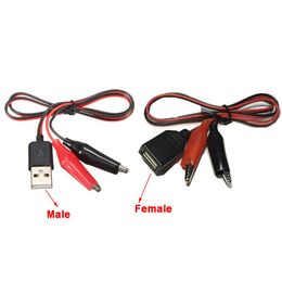 Alligator Test Clips Clamp to USB Male/Female Connector Power Supply Adapter Wire 58cm Cable Red and Black