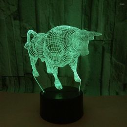 Table Lamps Bull 3d Lamp Led Seven Colour Control Remote Desk Acrylic Stereo Vision