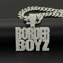 Pendant Necklaces Hip Hop Crystal BORDERBOYZ Necklace With Iced Out Bling 13mm Width Miami Cuban Chain Fashion Charm Jewellery Drop ShipPendan