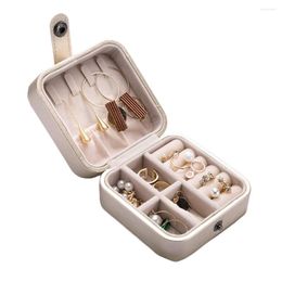 Jewellery Pouches Home Box Travel Portable PU Leather Multi Slots Ring Storage Display Case Square Earring Holder Zipper Closure Desktop