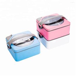 Dinnerware Sets Double Layer Kitchen Container Anti-rust Lunch Box For School Kids And Office Staff