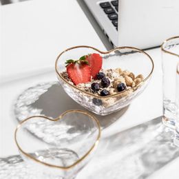 Bowls 1pcs Heart Shape Dessert Bowl Glass Peach Creative Gilded Salad Juice Milk Transparent Cup For Home