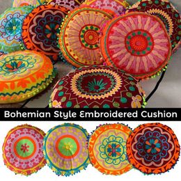 Pillow Ethnic Bohemian Moroccan Embroidery Round With Core Sofa Soft Seat Pouf Floor Bay Window Decor