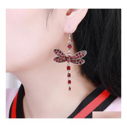 Dangle Chandelier Vintage Dragonfly Tassel Earring Mti Colour Crystal Earrings Boho Rhinestone For Women Lady Design Jewellery Access Dhvmt