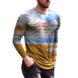 Men's T Shirts Men Tees Long Sleeve 3D Casual T-Shirt Neck Vintage Tops Round Blouse Printed Gift SockMen's