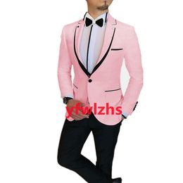Custom-made Groom Tuxedos One Button blossom Men Suits Notch Lapel Groomsmen Wedding/Prom/Dinner Man Blazer Jacket Pants Tie Vest M237