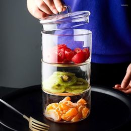 Plates 3 Layer Glass Bowl Stackable Salad With Lid Fruit Transparent Container Storage Creative Heat-Resistant