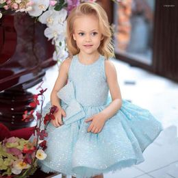 Girl Dresses Lovely Light Blue Flower Dress O Neck Sleeveless Sequin Ball Gown Party For Girls Big Bow Pageant Gowns