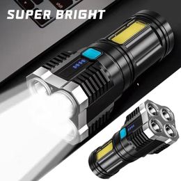 Flashlights Torches 2023 Style 4LED Mini Portable Lamp With Built-in 1200Ma 18650 Battery USB Rechargeable COB LED Light
