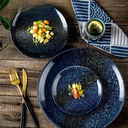 Plates Ceramic Plate Round Japanese Style Starry Flat Steak Breakfast Pasta Staple Dessert Salad Dark Dish Kitchen Supplies