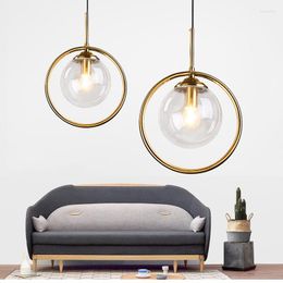 Pendant Lamps Nordic Creative Chandelier Modern Minimalist Bedroom Bedside Glass Lights Bar Restaurant Lamp Luxury Single Ring Dining