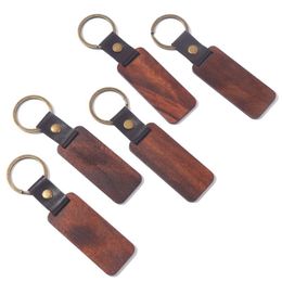 Keychains Personalised Leather Keychain Keyring Pendant Beech Wood Carving Luggage Decoration Key Ring DIY Father's DayKeychains