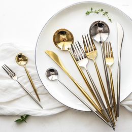 Flatware Sets Cutlery Glod Silver Stainless Steel Set Fork Spoon Knife Dessert Dinner Serving Dinnerware