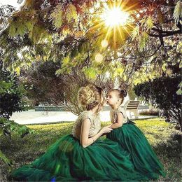 Girl Dresses Puffy Glitter Green Flower Sleeveless Girls Princess Dress Wedding Party First Communion Gown Baby