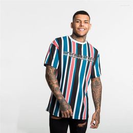 Men's T Shirts Mens High Street Punk Summer Short Sleeve Colour Splicing Letters Stripe Hip-hop Loose Plus Size Tee Tops Fitness Partner