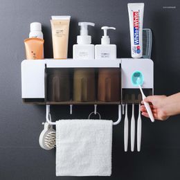 Bath Accessory Set Fully Automatic Toothpaste Dispenser Squeeze Bathroom Accessories Toothbrush Storage Box Holder Home Shelf