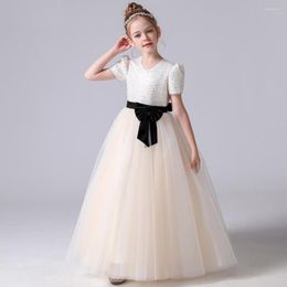 Girl Dresses Elegant Lace Christmas Tulle Flower Junior Bridesmaid Dress Sparkly Kids Princess For Wedding Pageant Gowns Ivory