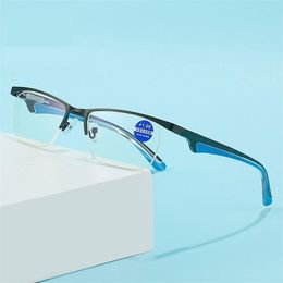 Güneş gözlükleri okuma gözlükleri erkek ve kadınlar yüksek kaliteli metal yarım çerçeve anti -mavi presbyopia gözlükler antifatigue bilgisayar gözlük