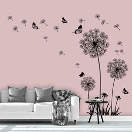 Wall Stickers Sofa Backdrop TV Decoration Black Dandelion Flowers Decals Butterflies Flying Decors