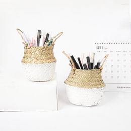 Storage Boxes Rattan Makeup Cosmetics Organizer Container Brush Box Basket Bathroom Office Desk Small Things Jewelry Holder