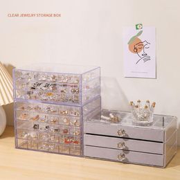 Storage Boxes Jewelry Box Organizer Earrings Necklace Diamond Display Stand Flannel Drawer Transparent Plastic Acrylic