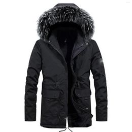 Men's Down Mans Winter Warm Hoodie Coat Windproof Hooded Overcoat With Detachable Hood Thick Mid-Length Ropa Hombre Invierno