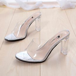 Slippers Crystal Clear Shoes Women High Heels Sandals Female Transparent Sexy Wedding Beach Zapatillas Mujer Casual