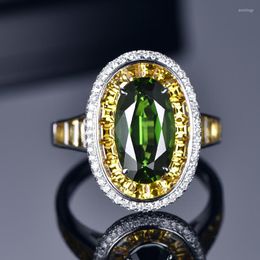 Wedding Rings Luxury Vintage Silver Plated Green Zircon Open For Women Shine T Type CZ Stone Inlay Fashion Jewellery Party Gift