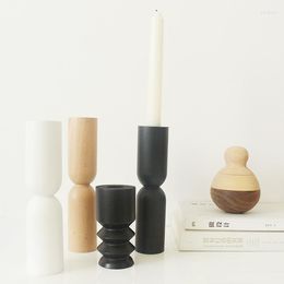 Candle Holders Wooden Holder With Decor European Simple Candlestick Geometric Japanese Wedding Porta Velas