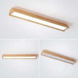 Ceiling Lights Modern LED With Wood Lampshade For Living Room Rectangle Wooden Surface Mounted Bedroom Lighting Fixture