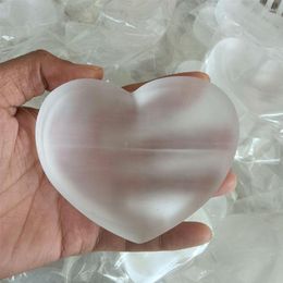 Decorative Figurines Natural Selenite Crystal Heart Shape Bowl White Gypsum Energy Power Minerals Specimen Healing Home Decoration