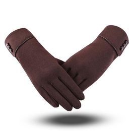 Sports Gloves Winter Women's Three Button Down Cashmere Solid Colour Cycling Plus Touch Screen Warm Wholesale