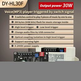 DC 9-24V 12V 30W Voice Broadcast MP3 Control Playback Audio Module High/Low Level Trigger 9-channel One-to-One Segment