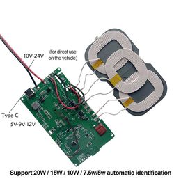 12V 24V QI Wireless Charger Fear Charging Transmissor Module Circuit Board 5W/7.5W/10W/15W/18W/20W Receptor de bobina para iPhone de carro