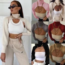 Women's Polos Women&#39;s Spring And Autumn Turtleneck Sweater Sexy Navel Short Long Sleeve