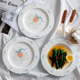 Plates Nordic Ceramic Retro Lacework Breakfast Dinner Plate Cake Dessert Dish Milk Coffee Cup Cute Cartoon Soup Bowl Kitchen Tableware