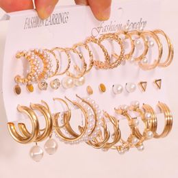 Dangle Earrings & Chandelier Women's Set Fashion Korean Pearl Hoop For Women Geometirc Gold Circle Earring 2023 Trend Jewellery GiftDangle