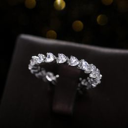 Wedding Rings Luxury Female White Crystal Stone Ring Charm Silver Color For Women Promise Love Heart Zircon Engagement RingWedding