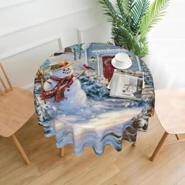 Table Cloth Christmas Painting Round 60 Inch Cloths Cover Polyester Tablecloth Washable For