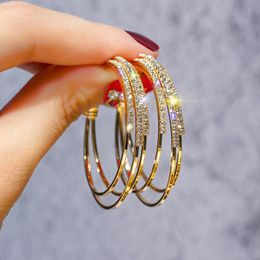 Hoop Earrings & Huggie Big Circle For Women Bling Female Fashion Brand Rose Gold Black Ring Ear Jewelry Nightclub DJ Ladies EarringsHoop
