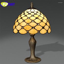Table Lamps FUMAT Stained Glass Lamp E27 LED Bedroom Bedside White Bead Shade Lights Art Home Deco Luminaria Light