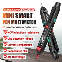 A3008 Digital Multimeter Auto Intelligent Sensor Pen Tester 6000 Counts Non-Contact Voltage Meter Phase Sequence Detector