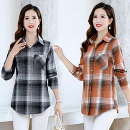 Women's Blouses Women Shirt Plaid Oversize Blouse Female Korean Fashion Long Sleeves Tops Casual Outwear Vintage Chequered Femme W2